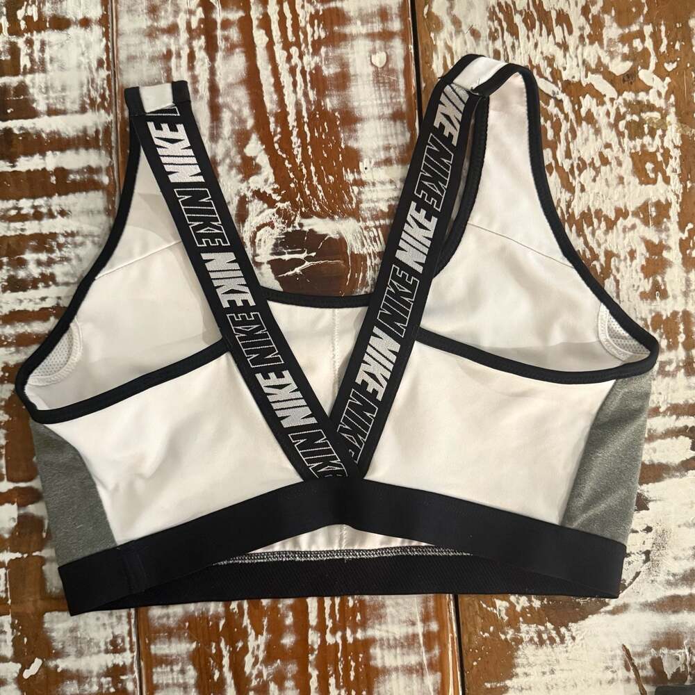 Nike Dri-Fit Logo Sports Bra – Black/White/Gray – Size L - Picture 2 of 6
